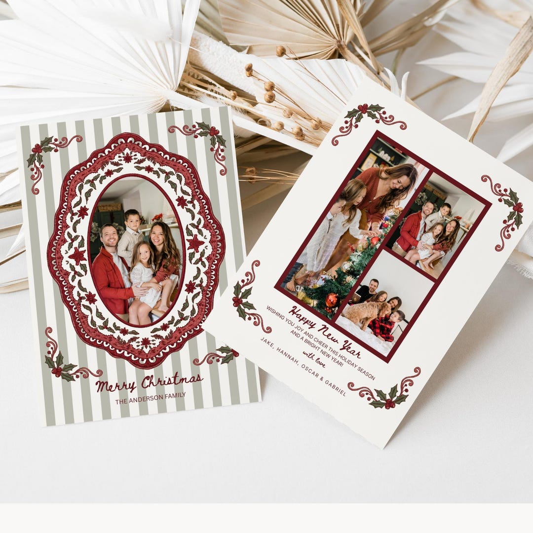 Vintage Christmas Card Template Retro Holiday Photo Card Printable