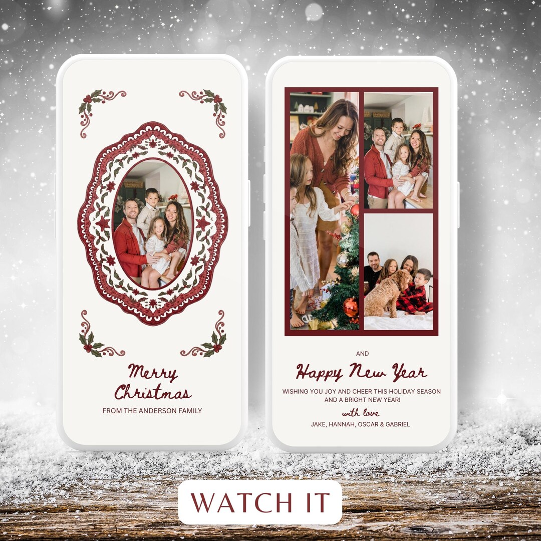 Animated Vintage Christmas Card Template Retro Holiday Photo Card Doily