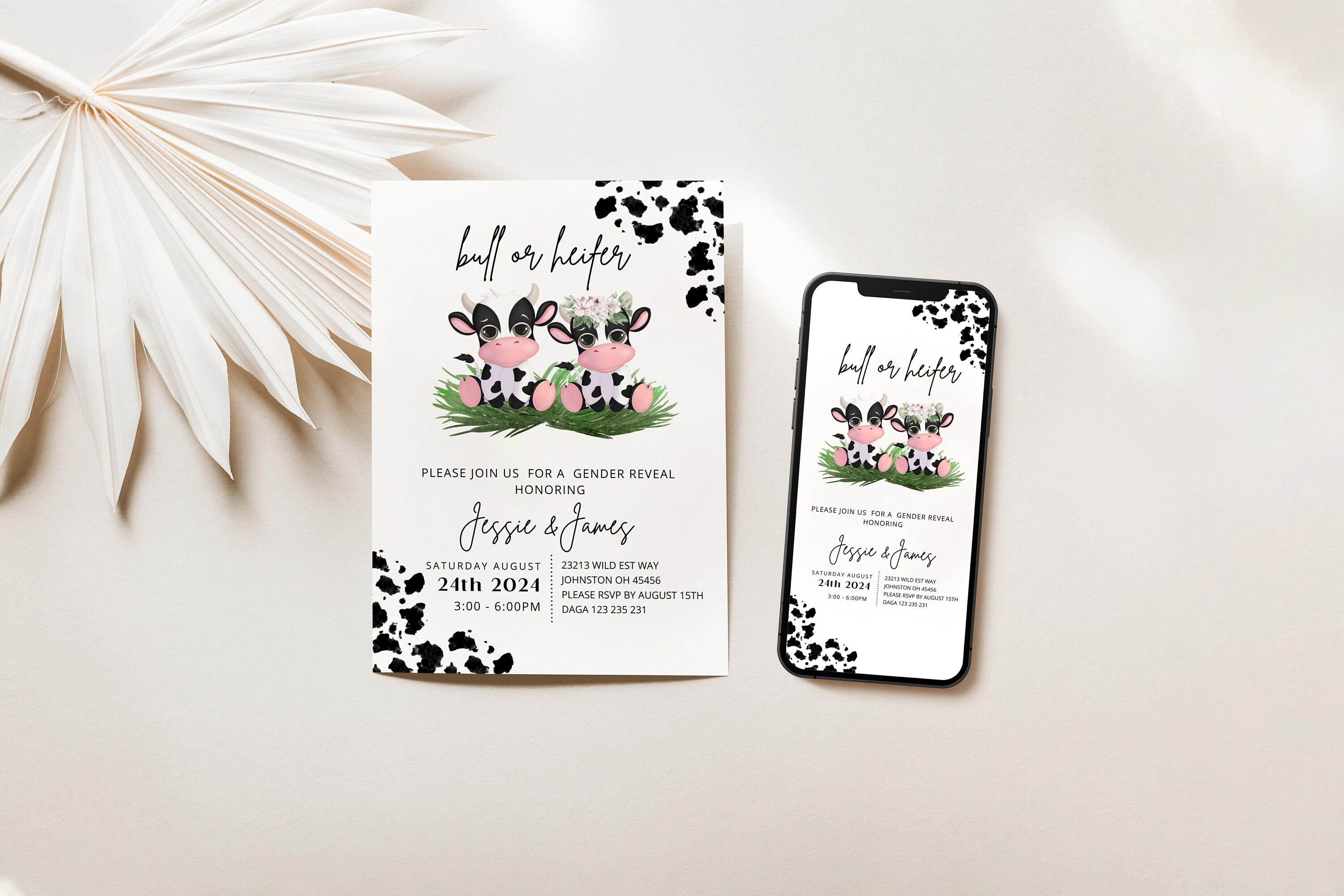 Cow Gender Reveal Invitation, Holy Cow Gender Reveal Invitation, Gender