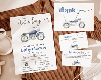 Motorcycle BABY Shower Invitation, Baby Shower Invitation Boy, Baby Boy Shower Invitations, MOTORBIKE Baby Shower Invites. Retro Bike