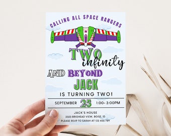Two Infinity and Beyond Birthday Invitation, Space Ranger Birthday Invitation, Buzz Birthday Party, Second Birthday Invitation, Space