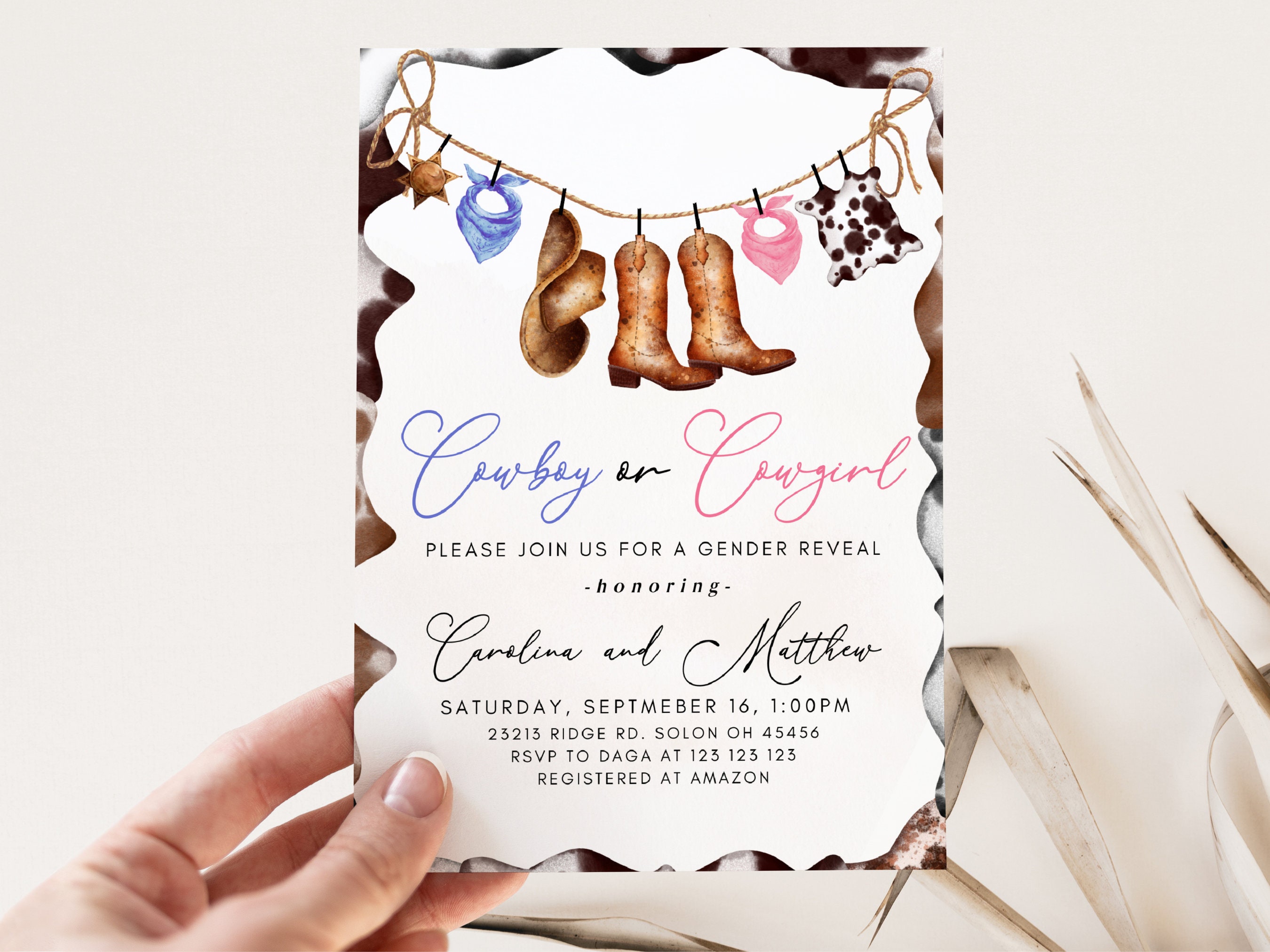 Gender Reveal Invitation Western Gender Reveal Invite Cowboy Etsy