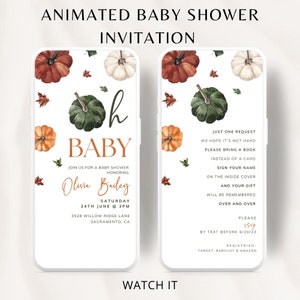 Animated  Pumpkin Fall Baby Shower Invitation Template, Autumn Baby Shower Invites Girl, Oh Baby , Little Pumpkin, Gender Neutral Party