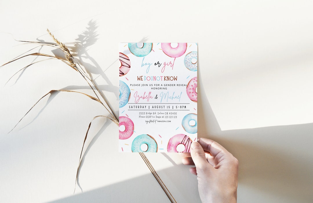 Donut Gender Reveal Invitation, Gender Reveal Decorations, Gender