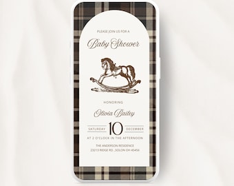 Animated Classic Plaid Baby Shower Invitation | Ralph Lauren–Inspired Rocking Horse Theme