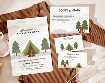 WOODLAND Baby Shower Bundle, Camping Baby Shower Evite & Editable Invitation, Oh Baby Adventure Awaits Woodland Creatures Baby Shower