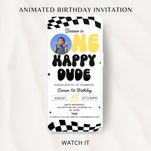 Animated One Happy Dude Mobile Invite | One Happy Dude Editable Smiley face birthday | Mobile Phone invitation | Boys first birthday invite