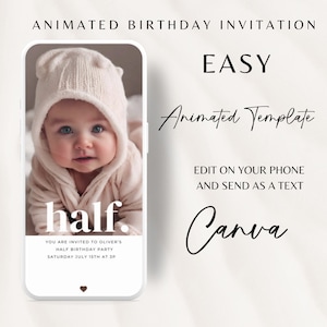 Animated Half Birthday Invitation Boys Girl Half Birthday Invitation, 6 Months Party Invitation 6 Month Birthday, Photo Birthday Invite