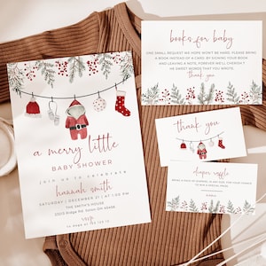 de Faire-part pour baby shower d'hiver, Invitation baby shower joyeux petit format imprimable, Invitation baby shower de Noël modifiable | Chrissy, lot