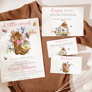 Zestaw szablonów zaproszeń na baby shower, pakiet zaproszeń na baby shower w stylu Dzikiego Zachodu, zaproszenie w stylu Country Western Sprinkle - LITTLE COWGIRL, natychmiastowe pobranie