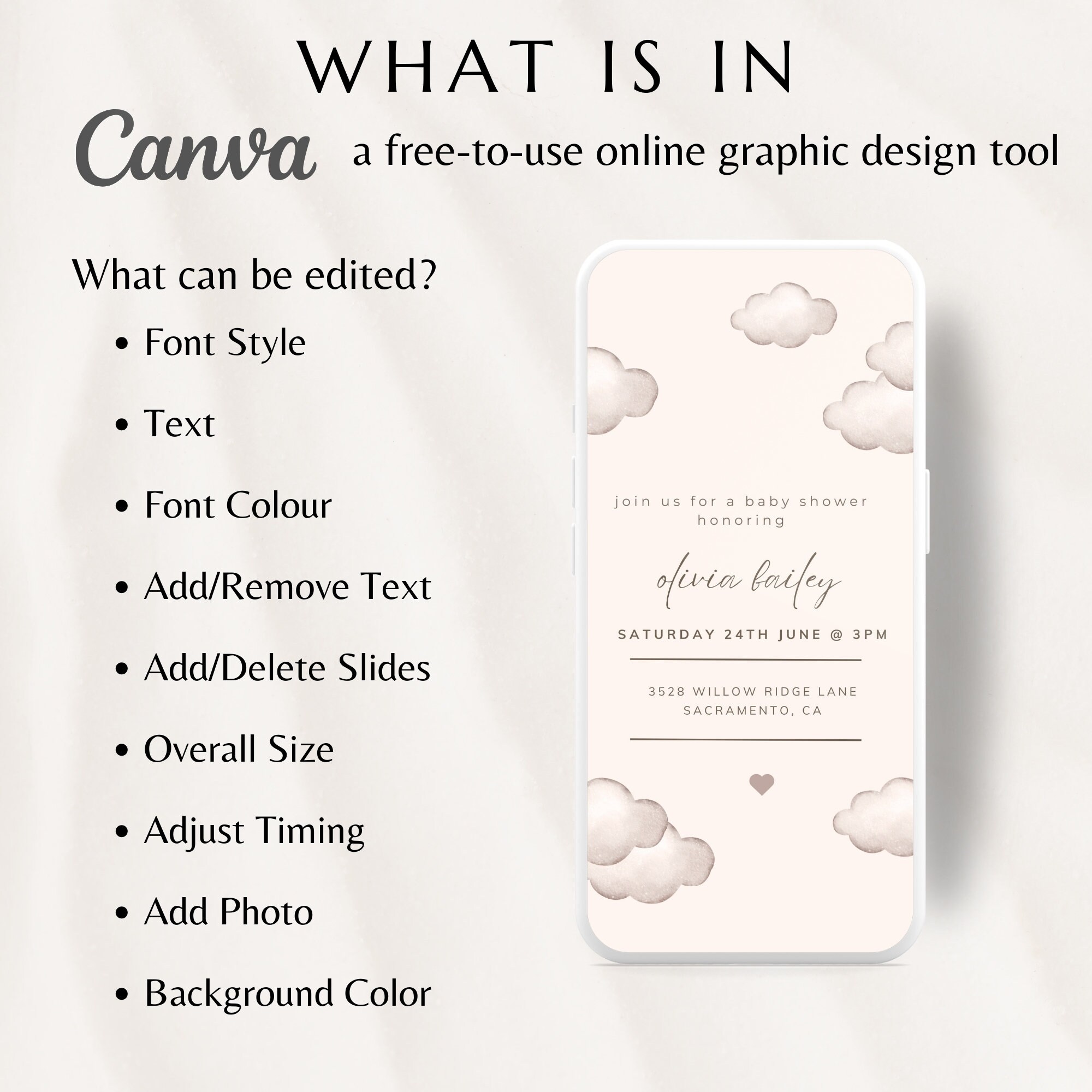 ベイブ Animated Modern Cloud 9 Baby Shower Invitation Template, We