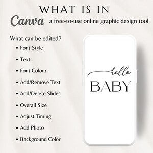 May include: A white smartphone mockup with a black screen displaying the text "hello BABY" in a cursive font. The text is centered on the screen. The phone is on a white background.