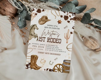 First Rodeo Invitation Template, Printable Wild West Birthday Invite, Boy Cowboy Birthday Invitation, My 1st Rodeo Invitation , Printable