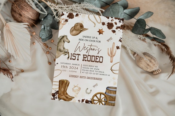 First Rodeo Invitation Template, Printable Wild West Birthday Invite, Boy Cowboy Birthday Invitation, My 1st Rodeo Invitation , Printable