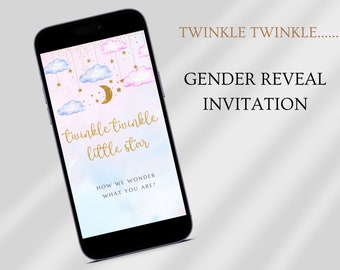 Twinkle Twinkle Little Star Gender Reveal Invitation, Moon and Stars Theme, Animated Invitation, Gender Reveal Ideas, He or She