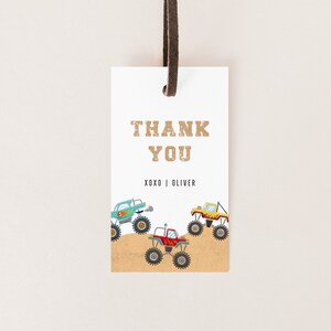 Monster Truck Favor Tag, Monster Truck Birthday Favor Tags, Monster Bash Favor Tag, Editable Tag, INSTANT DOWNLOAD