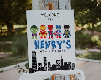 Superhero Welcome Sign Template, Superhero Party Welcome Sign, Birthday Welcome Sign, Boy Birthday, Editable Template , Printable