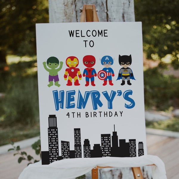 Superhero Welcome Sign Template, Superhero Party Welcome Sign, Birthday Welcome Sign, Boy Birthday, Editable Template , Printable