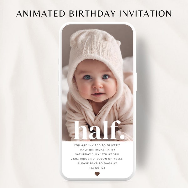 Animated Half Birthday Invitation Boys Girl Half Birthday Invitation, 6 Months Party Invitation 6 Month Birthday, Photo Birthday Invite