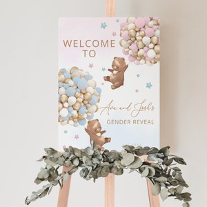 Bear Gender Reveal Welcome Sign, Gender Reveal  Sign, Gender Reveal Ideas, Hot Air Balloon Gender Reveal Party Decor, Gender Reveal Balloon