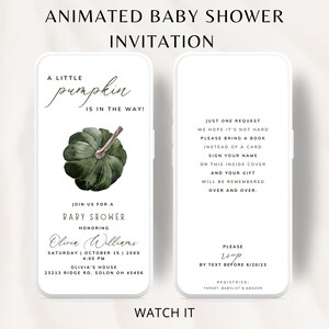 Animated  Pumpkin Fall Baby Shower Invitation Template, Autumn Baby Shower Invites Girl, Oh Baby , Little Pumpkin, Gender Neutral Party