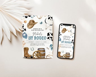 Eerste Rodeo uitnodiging sjabloon, afdrukbare wilde westen verjaardag uitnodigen, Boy Cowboy verjaardagsuitnodiging, mijn 1e Rodeo uitnodiging, afdrukbare