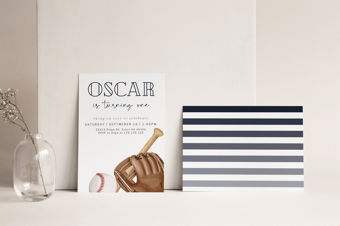 Baseball Party Invitation Template, Modern Baseball Boy Birthday Party ...