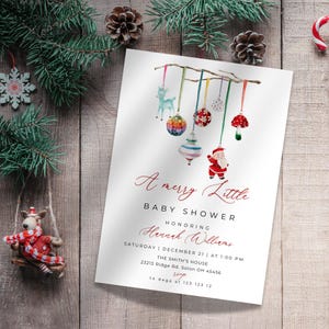 Un joyeux petit modèle d'Invitation de baby shower, Invitation imprimable de baby shower de Noël, invitation d'ornement de Noël de vacances d'hiver