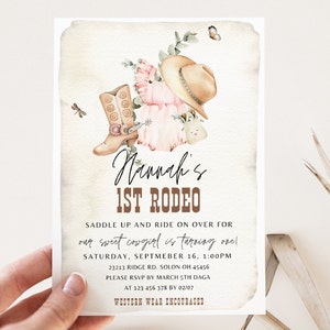 Invitation de fête d'anniversaire de cow-girl modifiable Cowgirl du Far West 1ère fête d'anniversaire rodéo fête d'anniversaire ranch du sud-ouest téléchargement immédiat