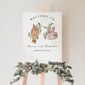 Gender Reveal Welcome Sign Template, Boho Gender Reveal Boy Girl, Neutral Gender Reveal Baby Shower, Clothes Baby, Editable,