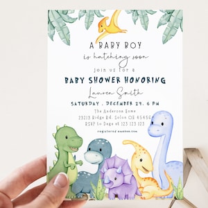 Dinosaur Baby Shower Invitation, Baby Shower Boy, Dinosaur Invitation, Greenery Baby Shower, Instant Download, Editable , Printable