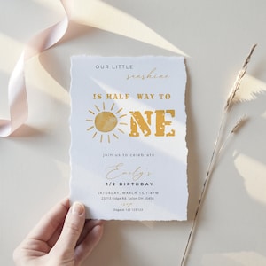 Our Little Sunshine Birthday Invitation, Sunshine Half birthday Invitation, Girl Half Birthday, Half Way to One, 6 months Birthday, Template