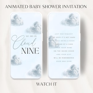 Modello di invito animato moderno per baby shower Cloud 9, siamo al settimo cielo, baby shower Cloud neutro, baby shower modificabile per bambini