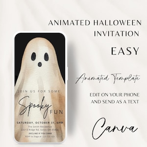 Animated Halloween Party Invitation Template, Spooky Fun Invite, Retro Ghost Editable Digital Download INSTANT DOWNLOAD