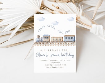 Train Birthday Invitation, Train Invitation, Vintage Train Party Train Chugga Choo Two All Aboard Boy 2nd, Instant Downloaded, Printable