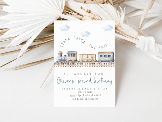 Train Birthday Invitation, Train Invitation, Vintage Train Party Train Chugga Choo Two All Aboard Boy 2nd, Instant Downloaded, Printable