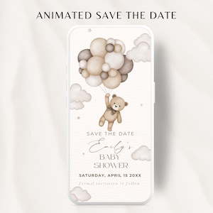 Animated Save the Date Baby Shower Teddy Bear Baby Shower, Boho Save The date, Phone Save the Date, Cloud Baby Shower, Gender Neutral Invite