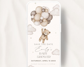 Animated Save the Date Baby Shower Teddy Bear Baby Shower, Boho Save The date, Phone Save the Date, Cloud Baby Shower, Gender Neutral Invite