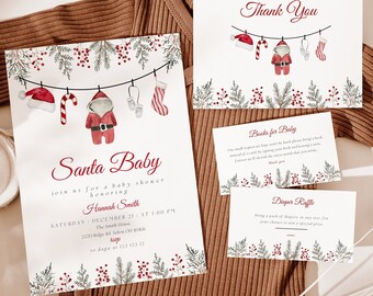 Winter Baby Shower Invitation Template, Printable Merry Little Baby Shower, Santa Invitation, Christmas Baby Shower Evite, Chrissy Bundle