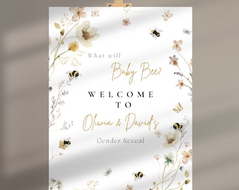 Baby Bee Gender Reveal Welcome Sign: Floral Poster (Digital Download)