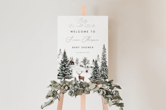 Winter Baby Shower Sign, Welcome Sign Baby Shower, Winter Wonderland Baby Shower Sign, Baby it's Cold Outside Baby Shower Sign Editable Sign