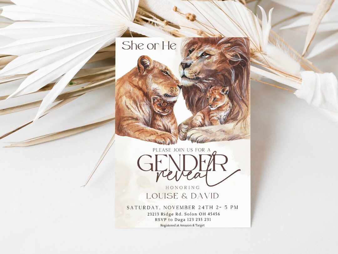 Gender Reveal Invitation, Safari Gender Reveal Invitation, Animal