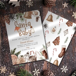 Faire-part de baby shower de Noël, invitation de baby shower d'hiver, invitation d'ornement de Noël faire-part de Noël, modifiable