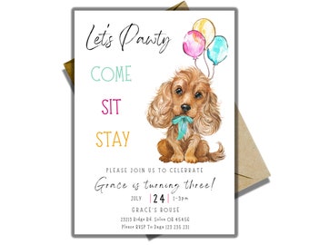 Cocker Spanel Dog Birthday Invitation, Puppy Birthday Invitation, Pet Party Invitation, Let's Pawty Invite, Dog Invitation, Puppy Party