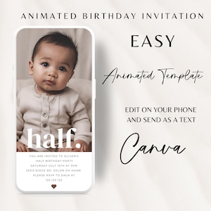 Animated Half Birthday Invitation Boys Half Birthday Invitation, 6 Months Party Invitation , Photo Birthday Invite, Modern, Simple Invite