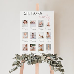 Baby's First Year Photo Poster, First Birthday Photo Sign Template, Minimalist 1st Birthday Photo Banner, Modern  Gender-Neutral Sign