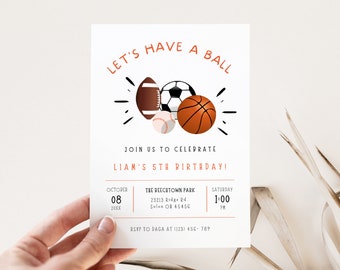 Let's have a Ball Invite, Ball Birthday Invitation Digital, Birthday Invitation, Instant Download,  Invitation for boy