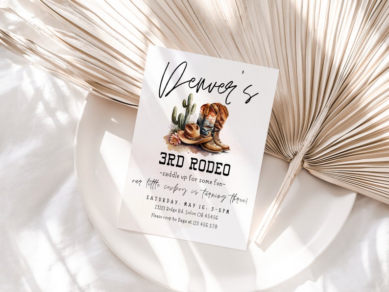 Editable 3rd Rodeo Birthday Invitation Template | Our Little Cowboy is ...