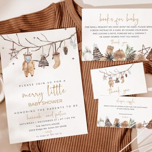 Faire-part baby shower d'hiver, Faire-part baby shower joyeux petit, Faire-part baby shower de Noël modifiable | Chrissy, lot de modèles