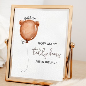 Raten Sie, wie viele Teddybären im Glas sind, Bär Baby Shower Spiel Zeichen und Tickets, Wir können es erbärmlich warten, voll bearbeitbar, DRUCKBAR, #B21